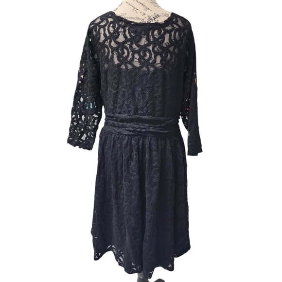 Lane Bryant Black Lace Midi Dress Size 18 | 3/4 Sleeves Party Cocktail Dress - Picture 9 of 12